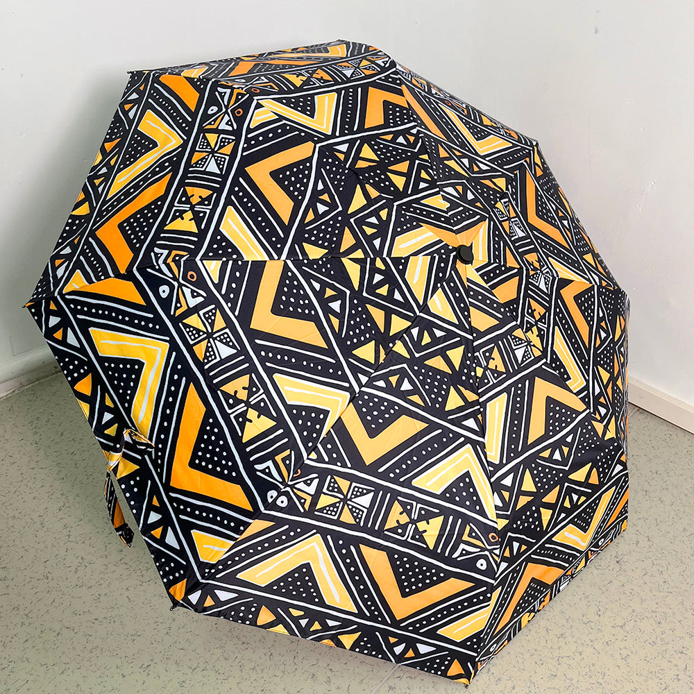 12 bone black glue fashion Ankara batik print automatic folding umbrella durable keel anti-ultraviolet folding umbrella