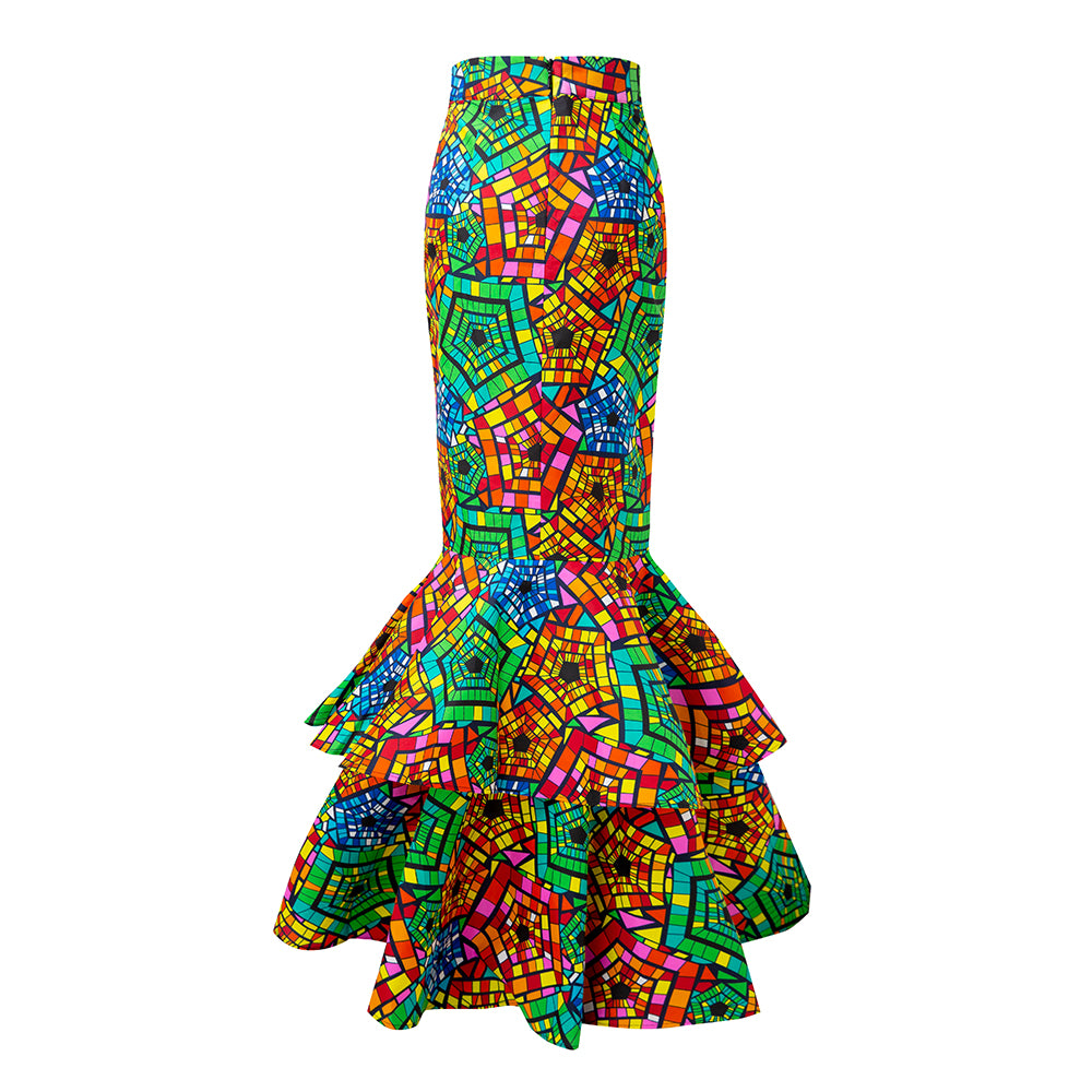 100% African Ankara Print Wax Skirt For Women