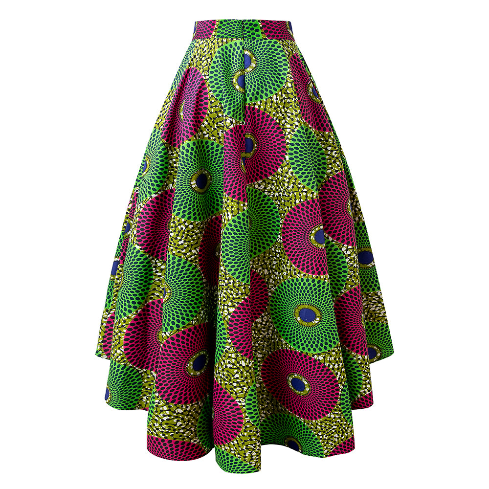 Green Circle African Print Maxi Skirt