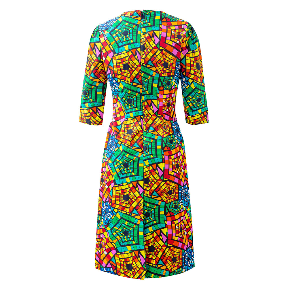 African Ankara Print Long Sleeve Dress