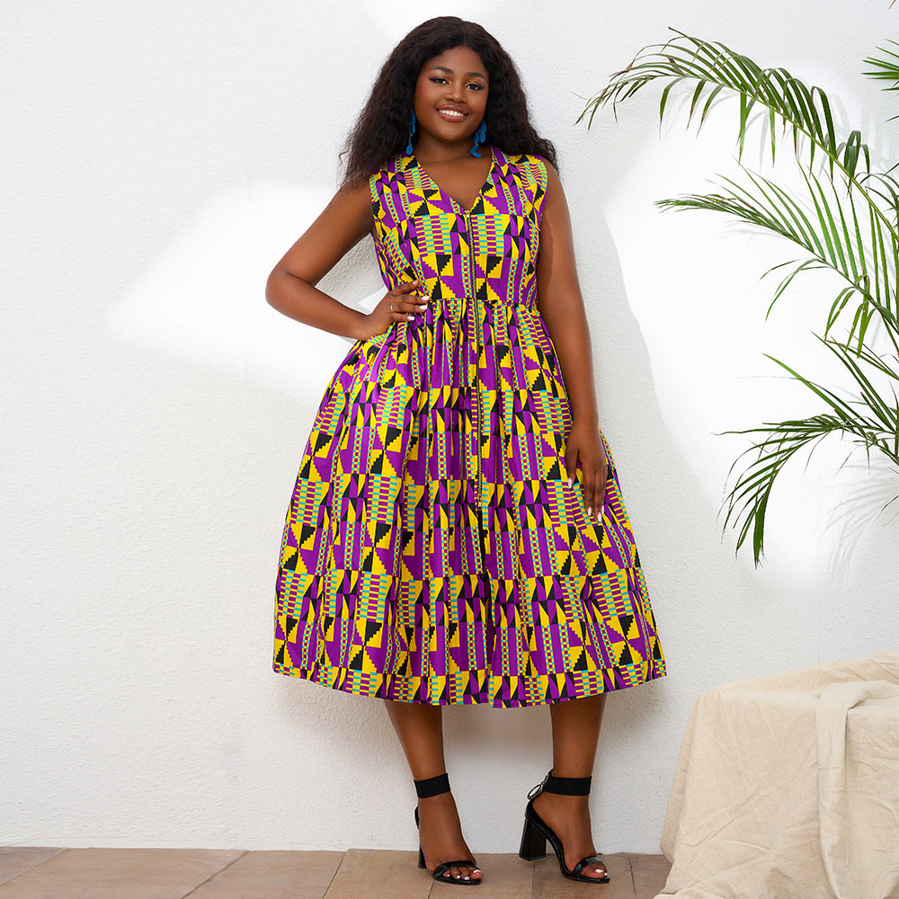 African Kente Print Sleeveless Dresses