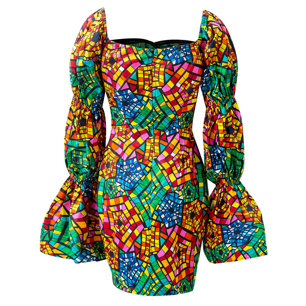 African Print Bell Sleeve Dress For Women