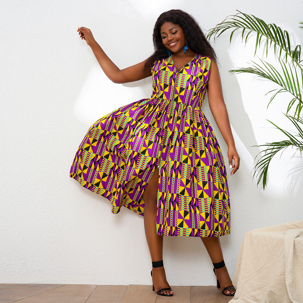 African Kente Print Sleeveless Dresses