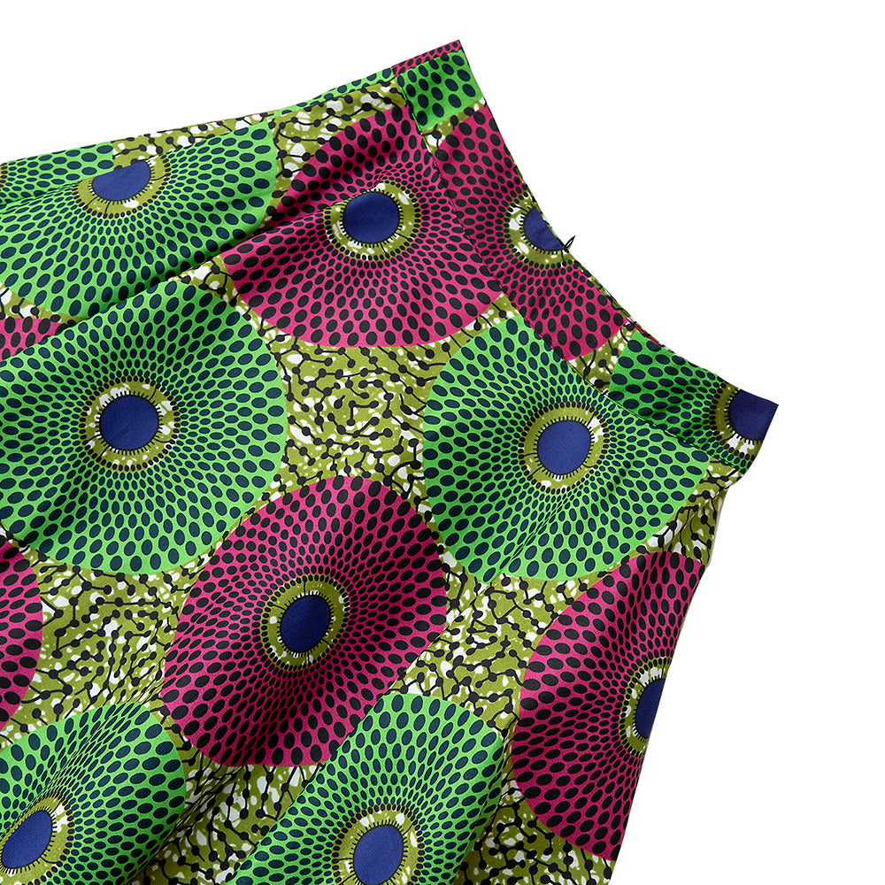 Green Circle African Print Maxi Skirt