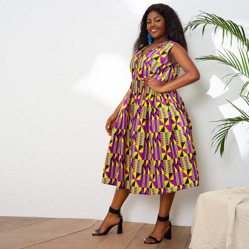 African Kente Print Sleeveless Dresses
