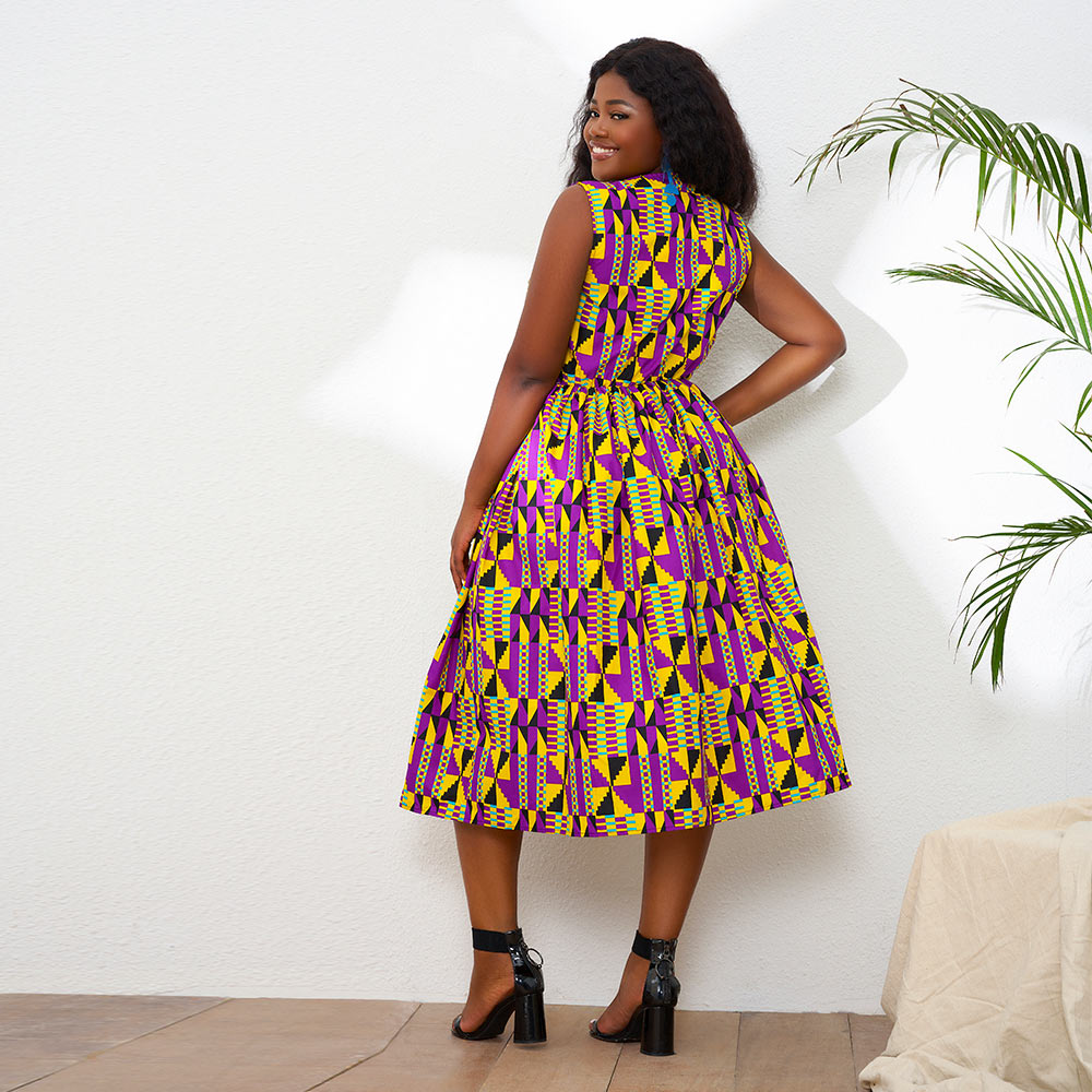 African Kente Print Sleeveless Dresses