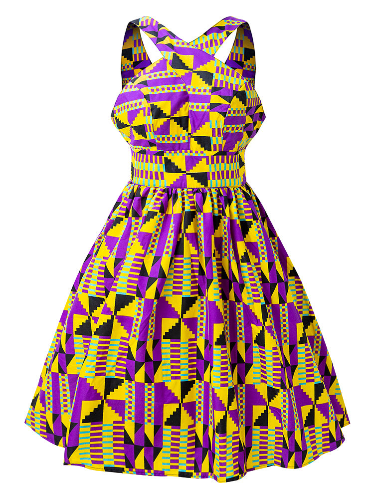 African Ankara Prints Sleeveless Dress S / PURPLE African Ankara Prints Sleeveless Dress S / PURPLE