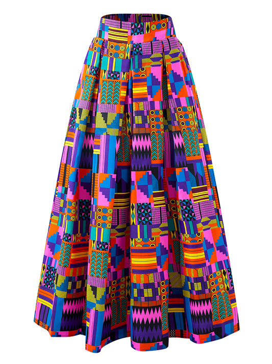 African Kente Print Maxi Skirt For Women