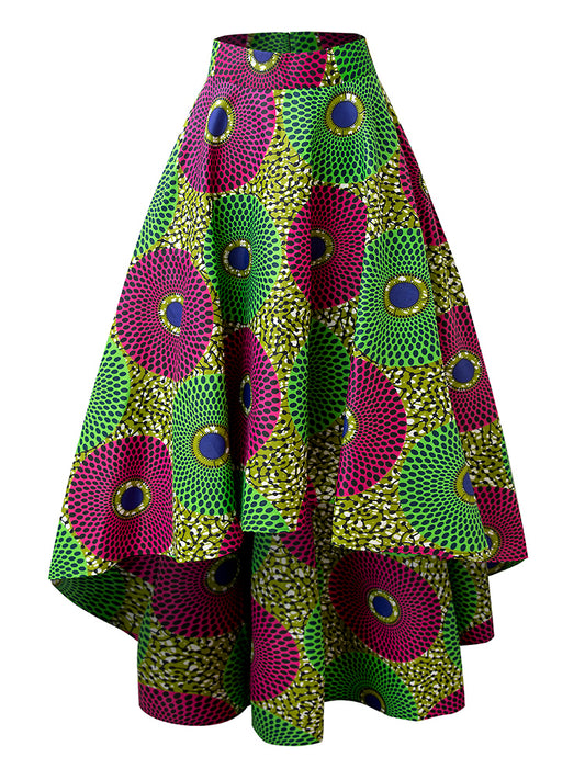 Green Circle African Print Maxi Skirt