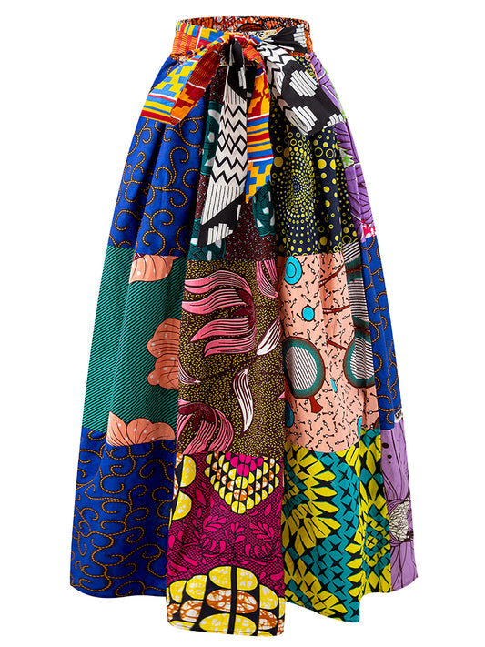 African Ankara Random Print Maxi Skirt For Women