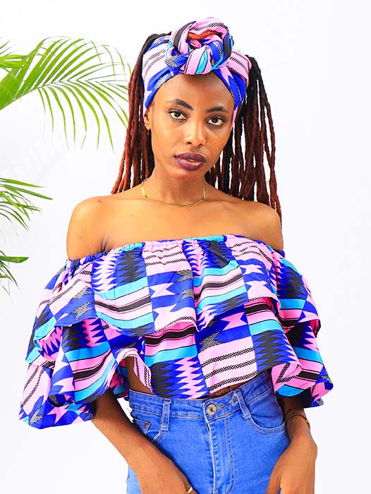 Fashion Women Top African Kente Print Top
