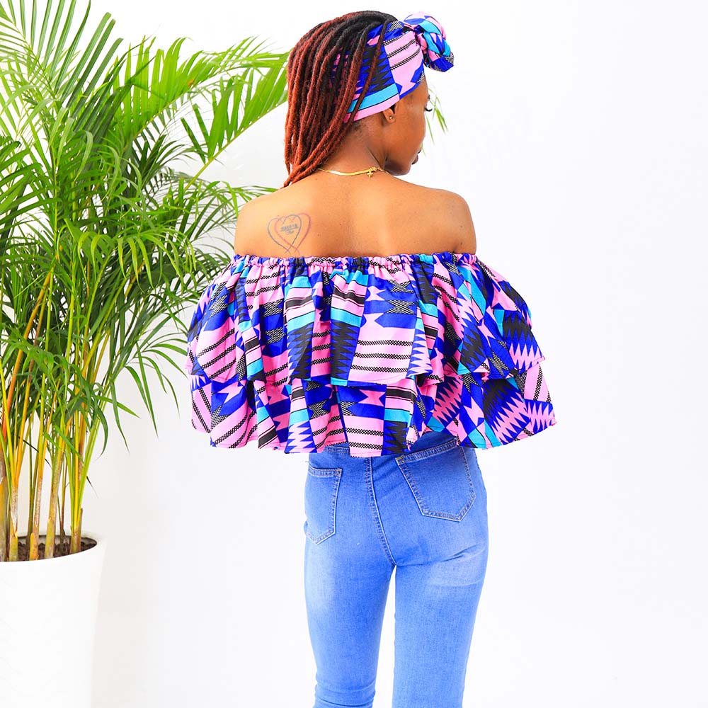 Fashion Women Top African Kente Print Top