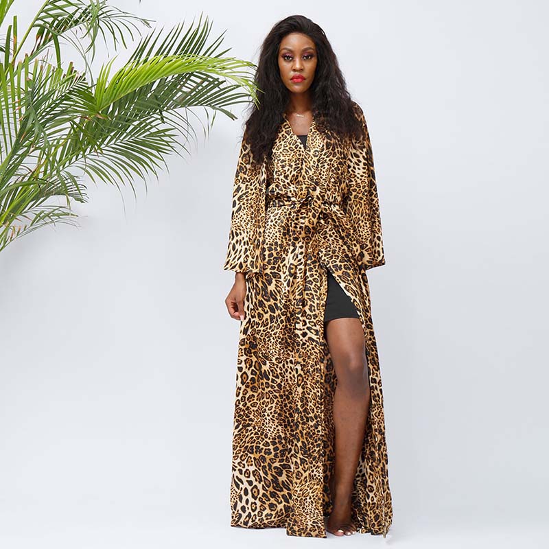 Women Long Kimono Sexy Leopard Print