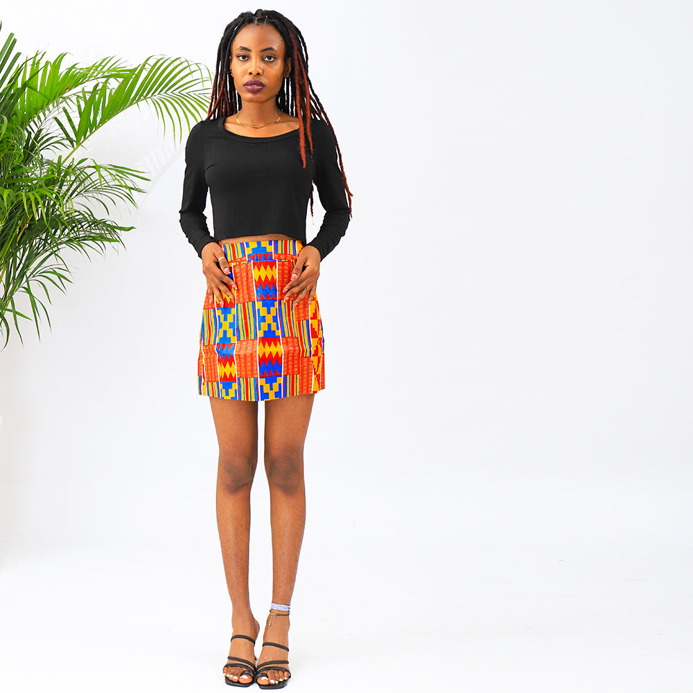 African Mini Skirt Costume Kente Print Casual