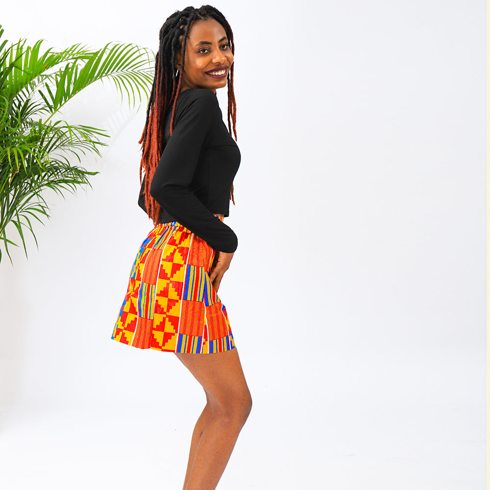 African Mini Skirt Costume Kente Print Casual