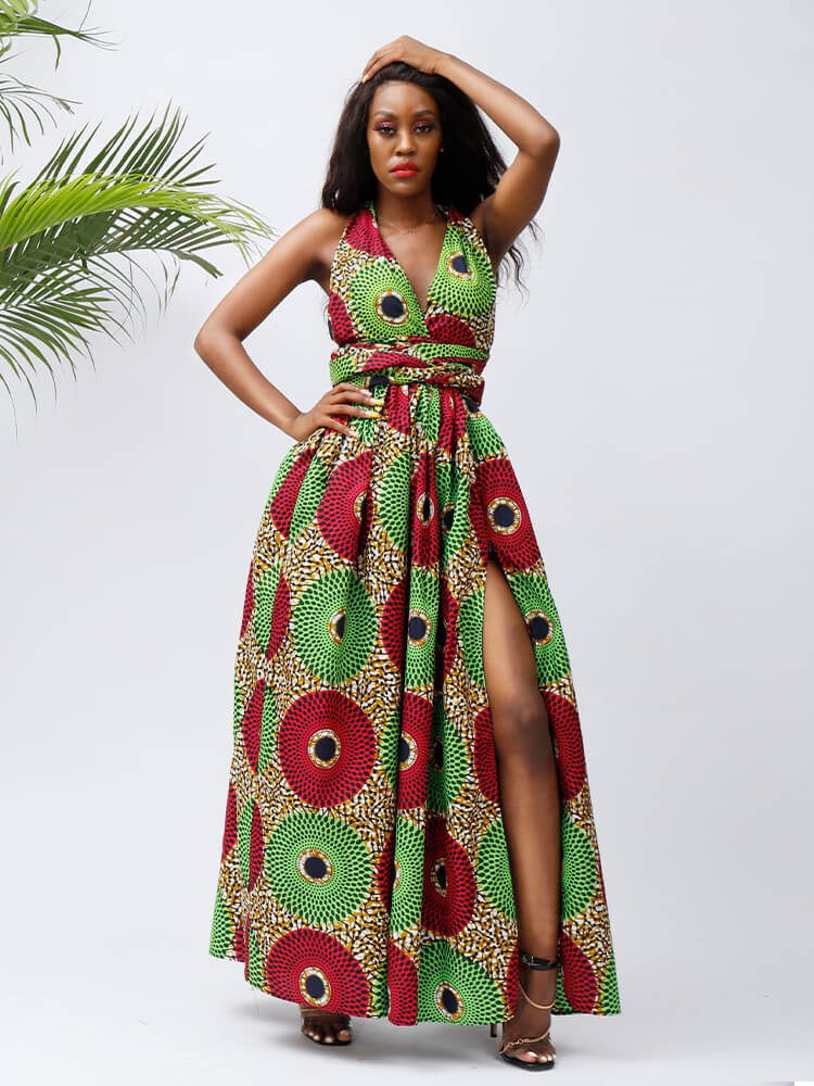 African Ankara Print maxi dresses XL-3XL / GREEN African Ankara Print maxi dresses XL-3XL / GREEN