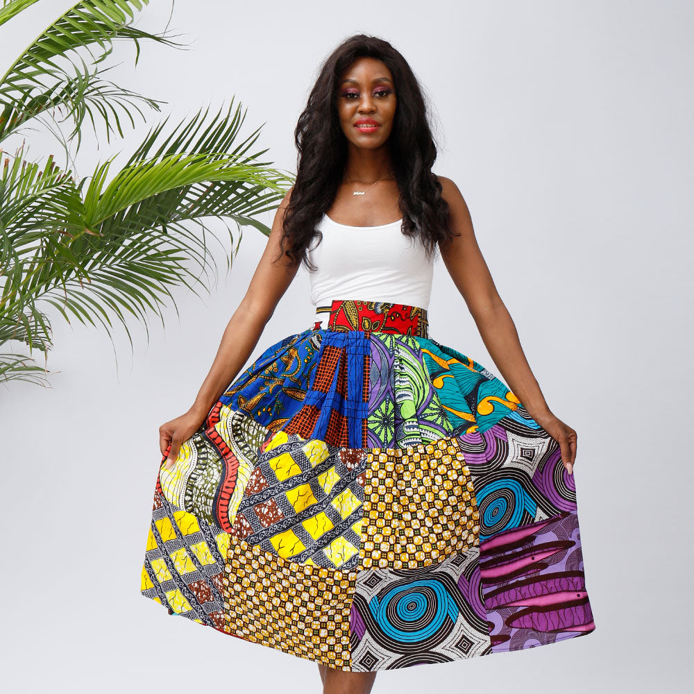 African Wax Printed Casual Women Skirt Wax Skirt Long Skirts with Pockets - SHENBOLEN