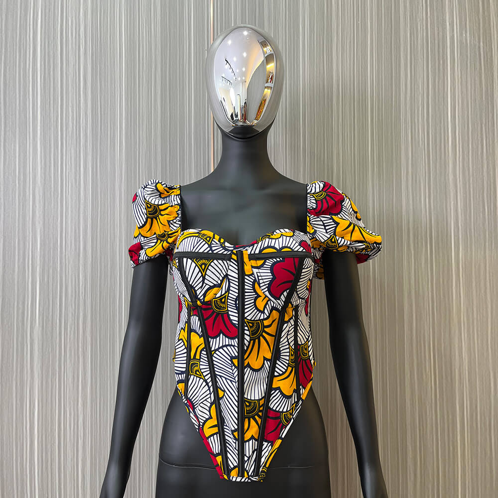 Handmade African Print Lace-Up Corset