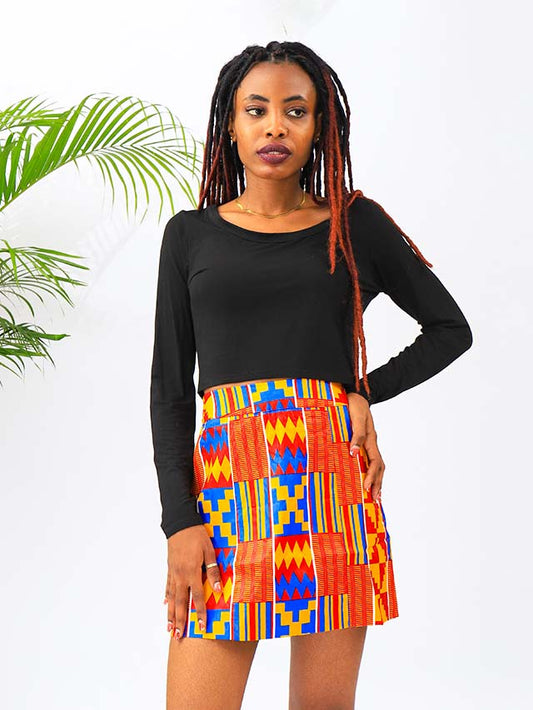 African Mini Skirt Costume Kente Print Casual