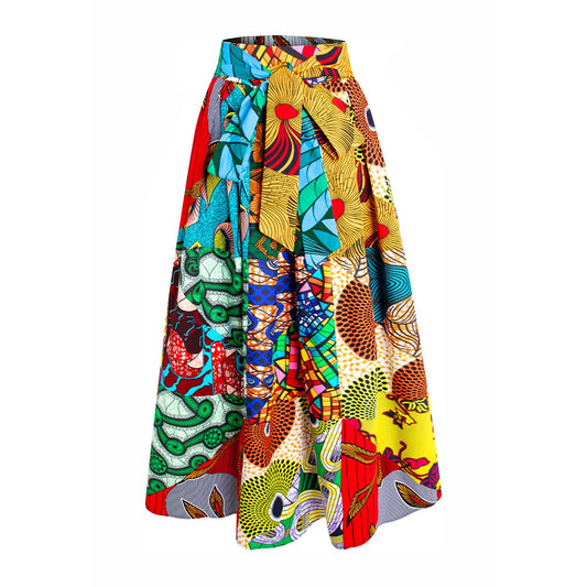 Summer Female Long Maxi Skirt For Women African Ankara Wax Print Skirt With Belt Ladies Partytwear