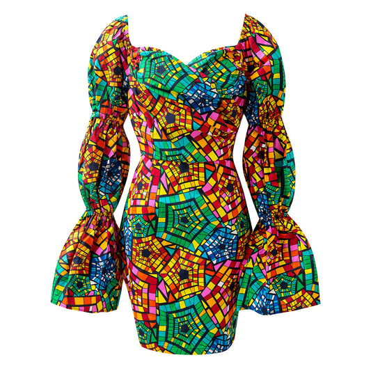 African Print Bell Sleeve Dress For Women