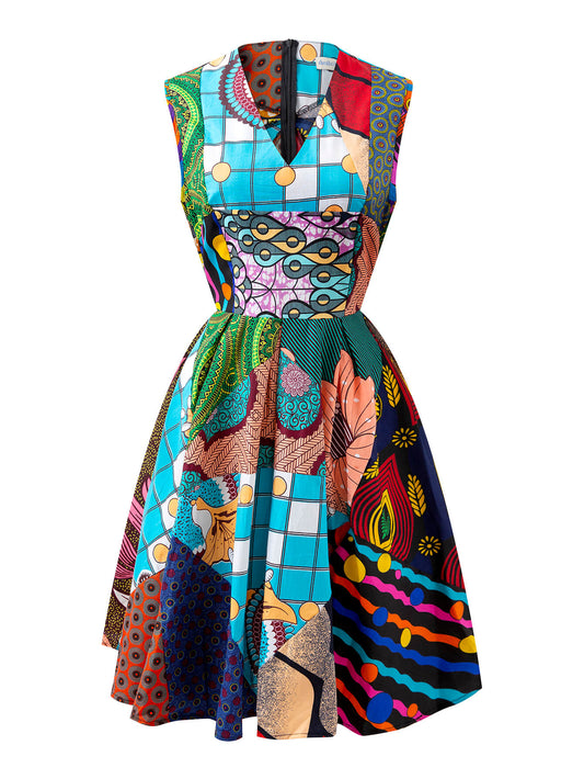 African sleeveless mix ankara printdress for women