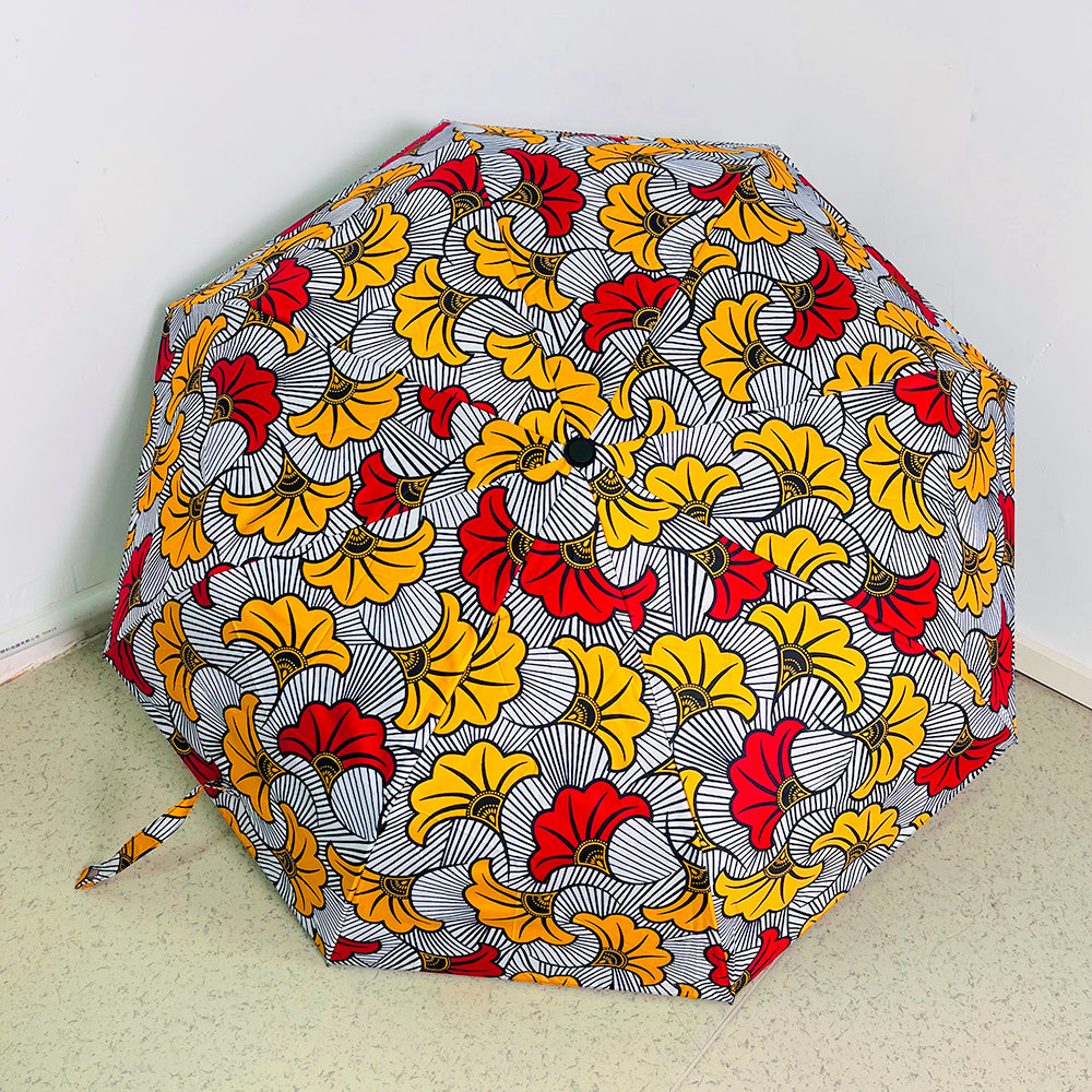 12 bone black glue fashion Ankara batik print automatic folding umbrella durable keel anti-ultraviolet folding umbrella