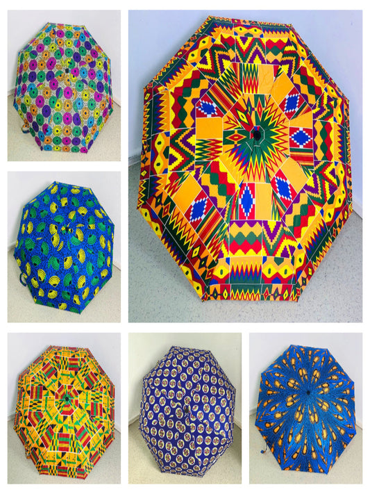 12 bone black glue fashion Ankara batik print automatic folding umbrella durable keel anti-ultraviolet folding umbrella