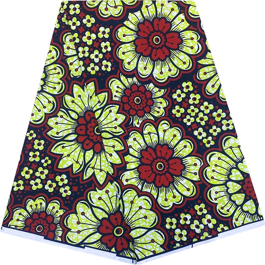 100% Polyester 6 Yards Batik Printed Fabric for Garment Sewing African Green Batik Fabric Wholesale