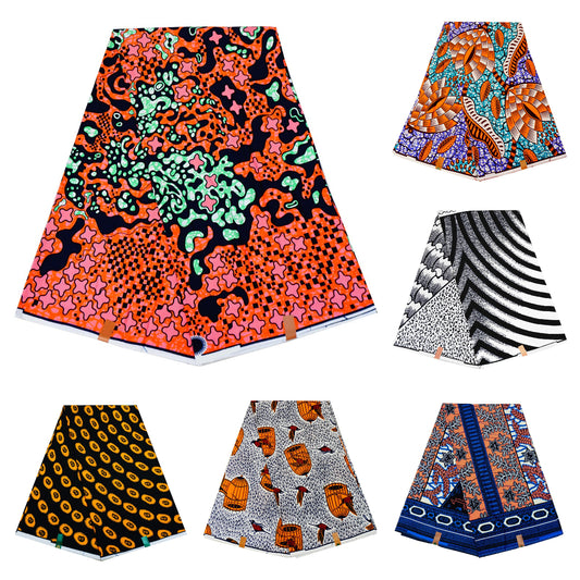 New African Batik Ankara Batik Fabric Wholesale 100% Polyester 6 Yards Sewing Fabric
