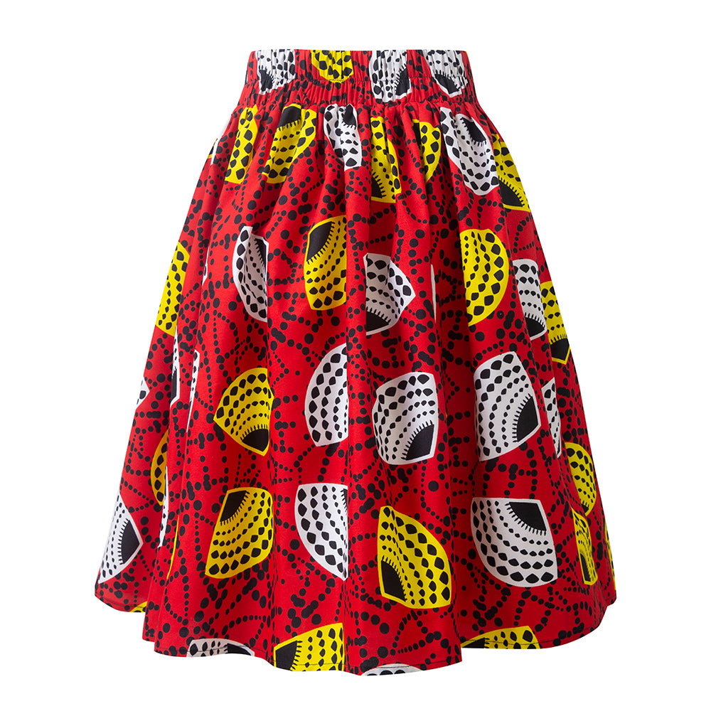 African Ankara Print Midi Skirt For Women