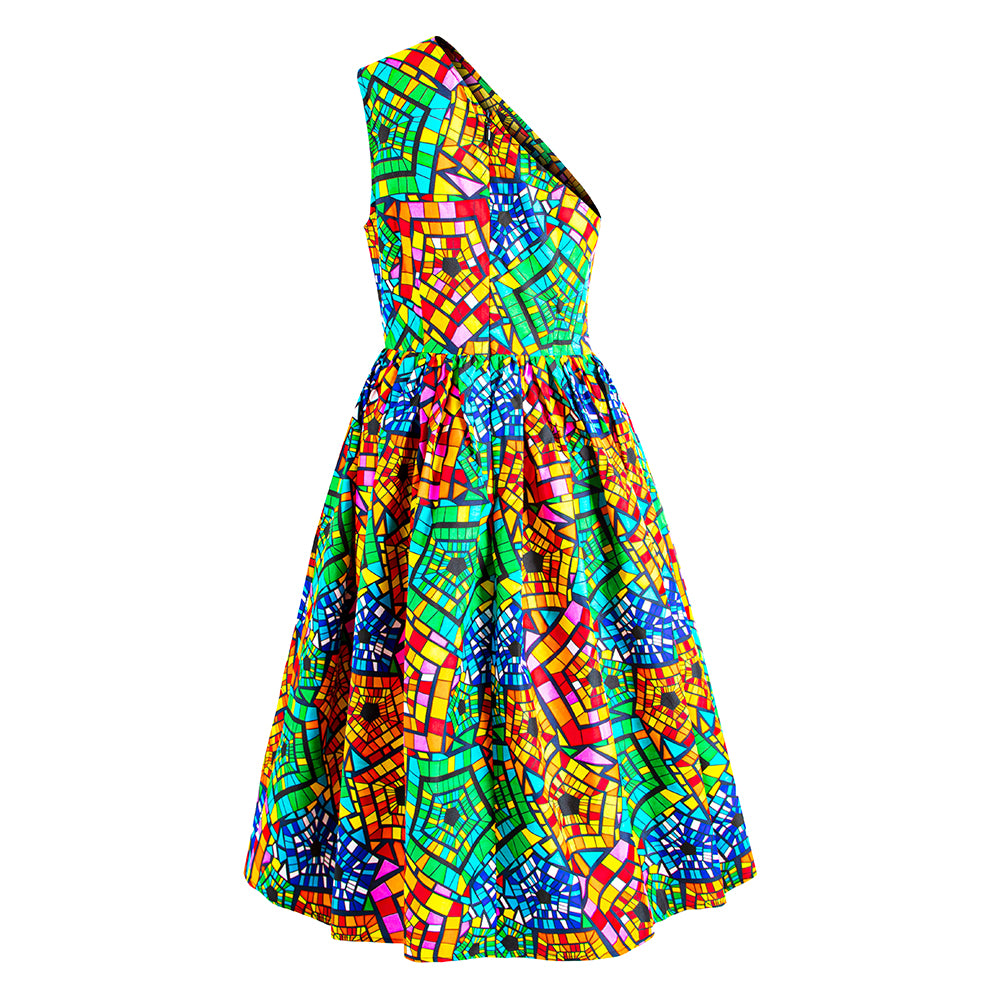 African Print One Shoulder Dress for Women
