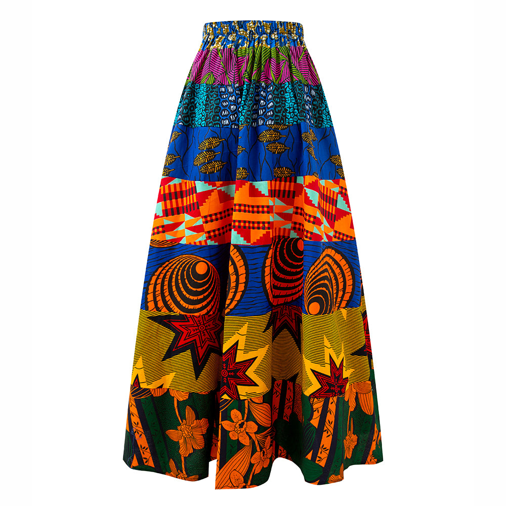 African Ankara Random Print Maxi Skirt
