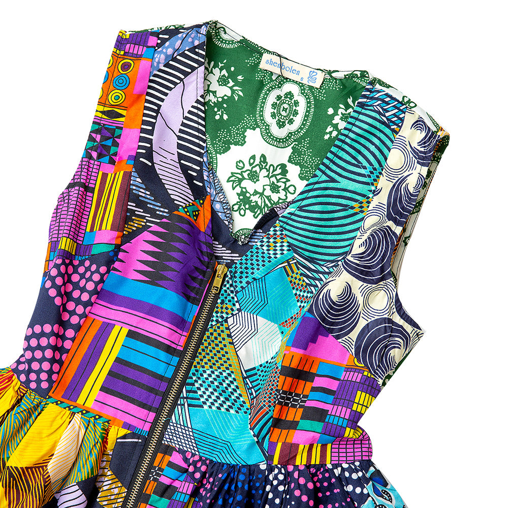 African Print Sleeveless With Zipper Mix Dresses