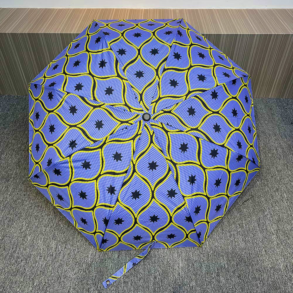 12 bone black glue fashion Ankara batik print automatic folding umbrella durable keel anti-ultraviolet folding umbrella