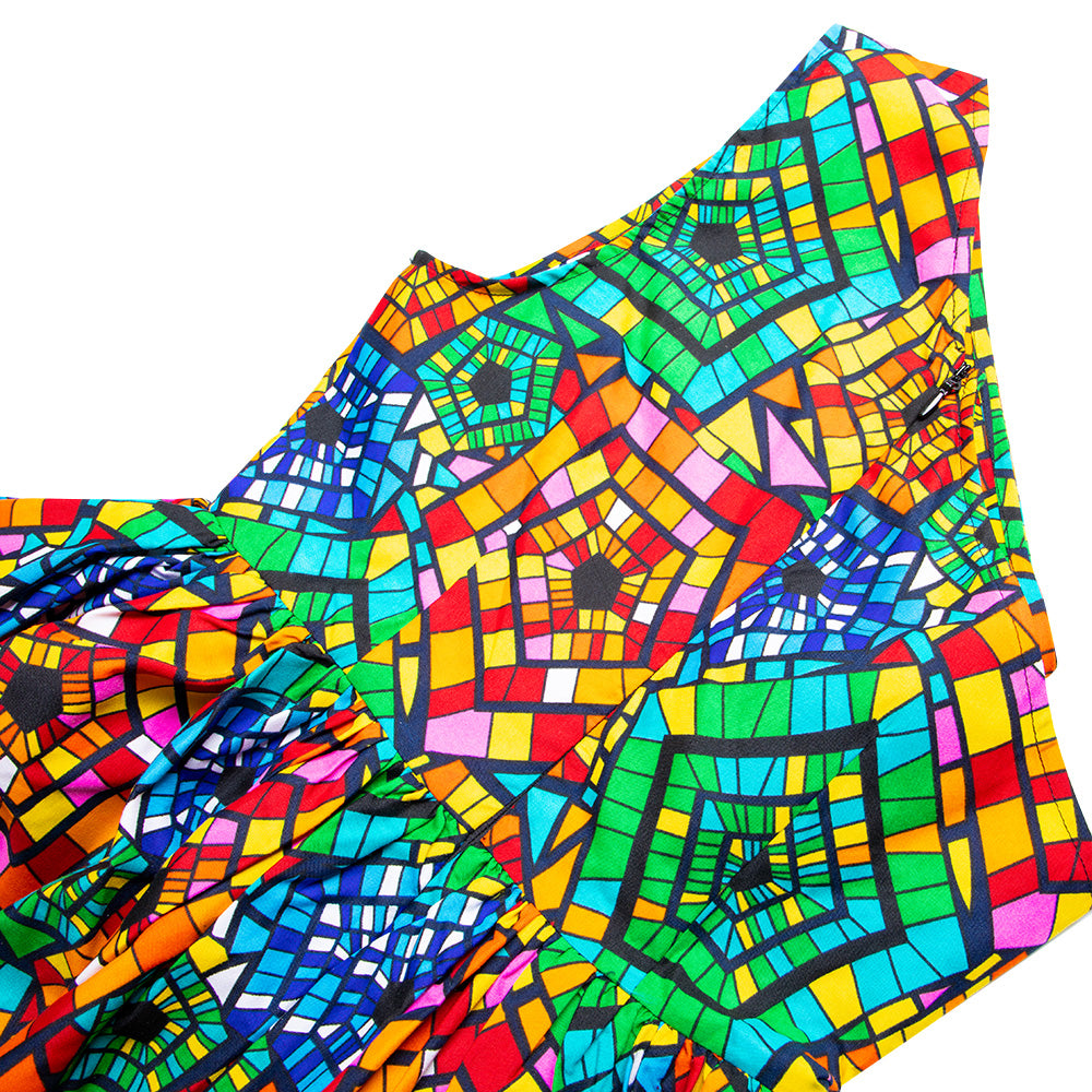 African Print One Shoulder Dress for Women
