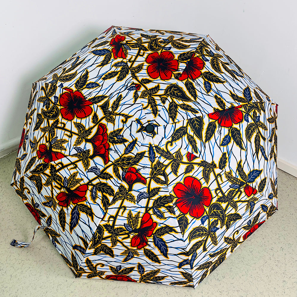 12 bone black glue fashion Ankara batik print automatic folding umbrella durable keel anti-ultraviolet folding umbrella