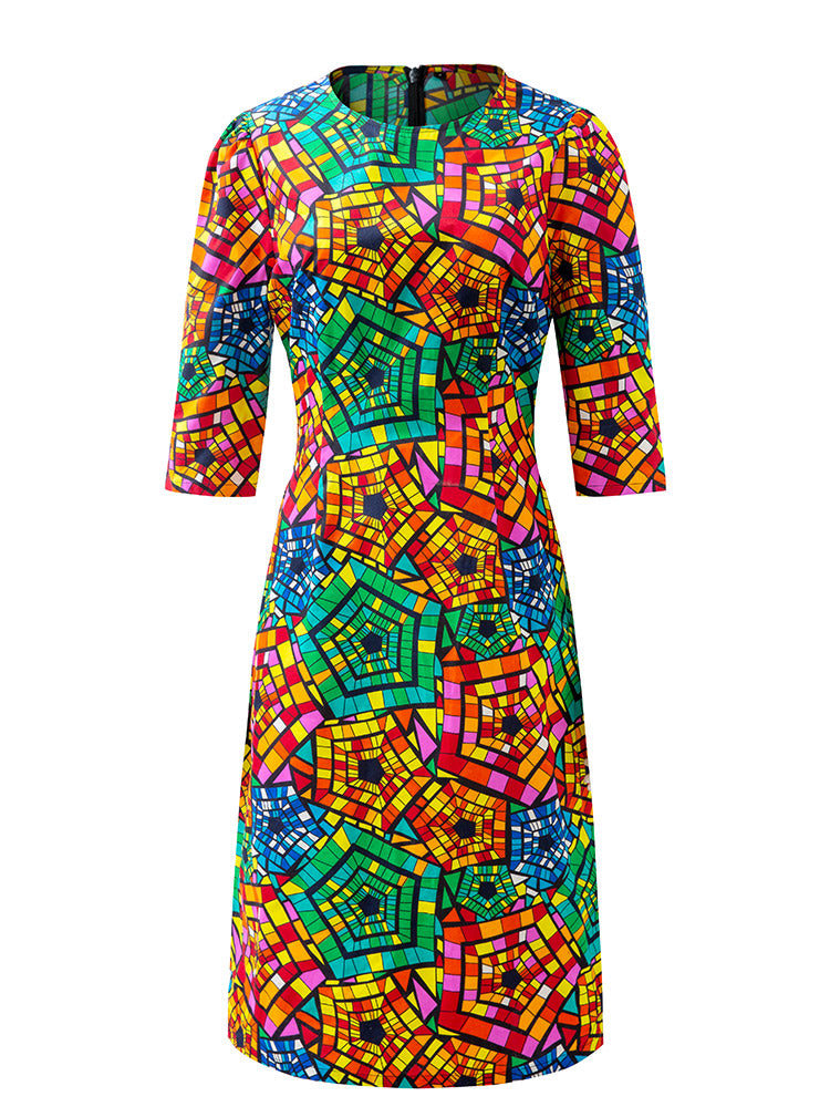African Ankara Print Long Sleeve Dress