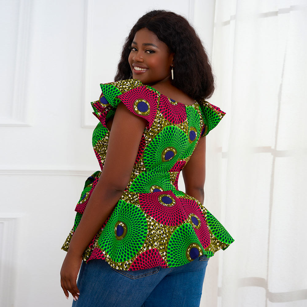 African Green Ankara Print Blouse For Women