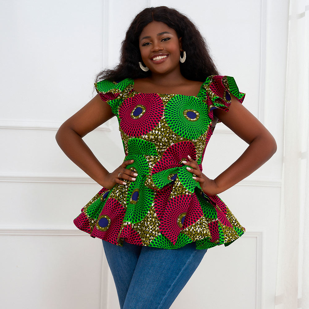 African Green Ankara Print Blouse For Women