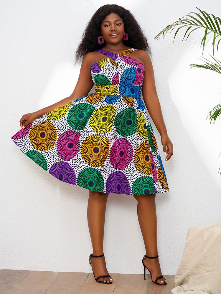 African Wax Prints Sleeveless Dress For Women