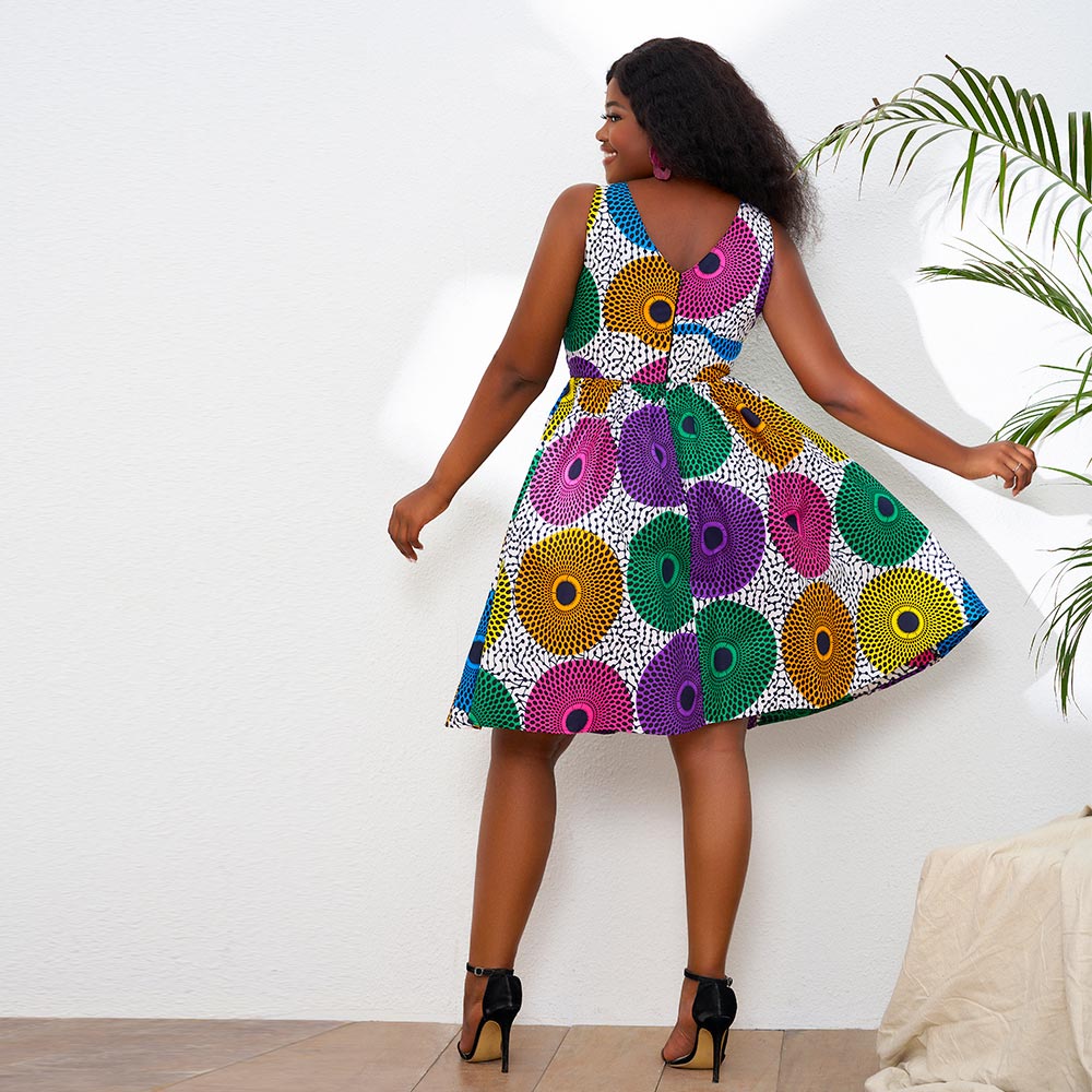 African Wax Prints Sleeveless Dress For Women