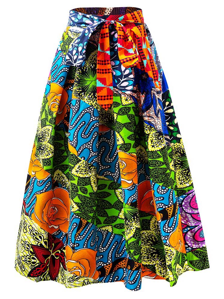 African Mix Wax Print Maxi Skirt For Women