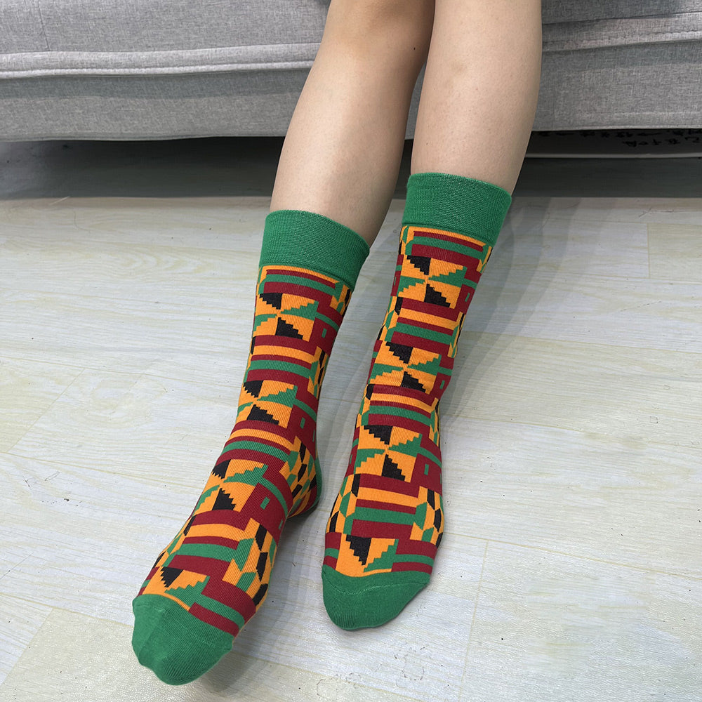 African pattern crew socks