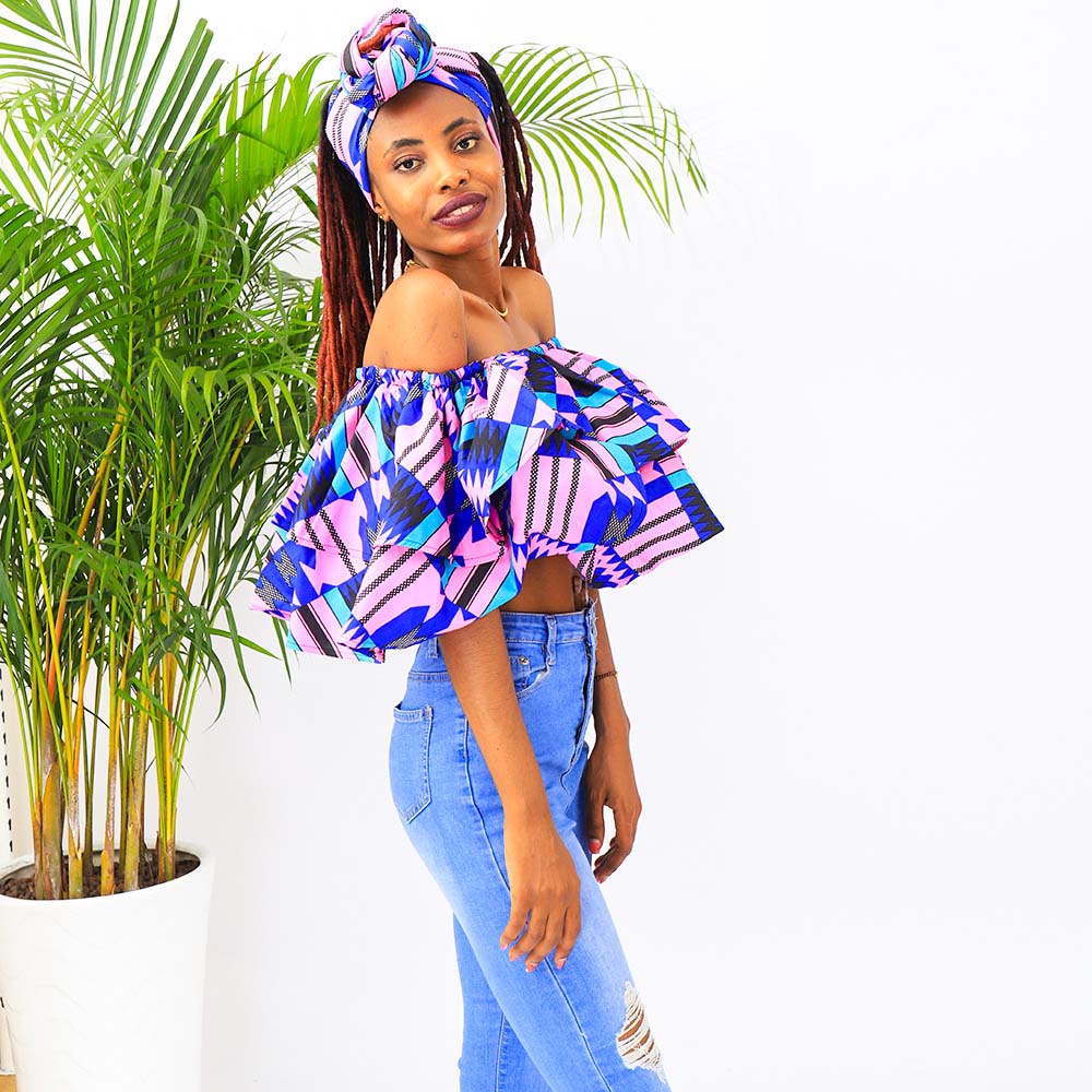 Fashion Women Top African Kente Print Top