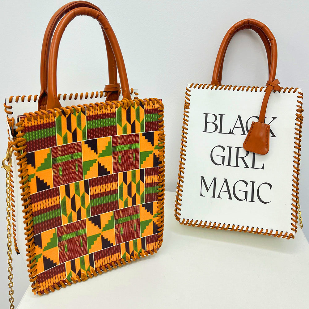 African Style Kente Print PU Leather Bag Making Kits DIY Knitting Crochet Bags
