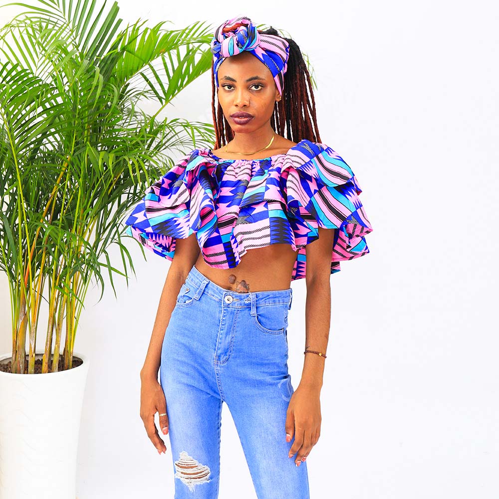 Fashion Women Top African Kente Print Top