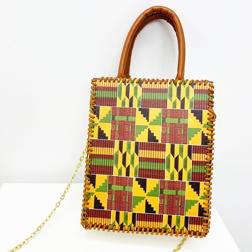 African Style Kente Print PU Leather Bag Making Kits DIY Knitting Crochet Bags