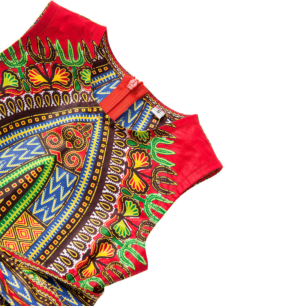 African Kids Dress Red Dashiki Print