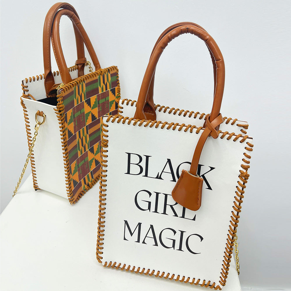 African Style Kente Print PU Leather Bag Making Kits DIY Knitting Crochet Bags